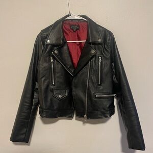LOVE TREE Black Leather Jacket with Zippers & Buckles
